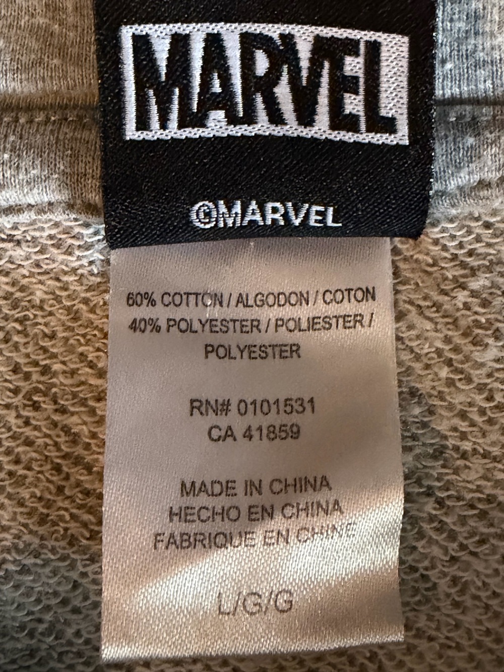 Captain Marvel Gray Crewneck Hoodie with Multicolor Embroidered Star Emblem Lg - Picture 4 of 8